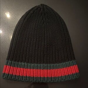 Gucci Black Knit Beanie with Red and Green Accents- UNISEX